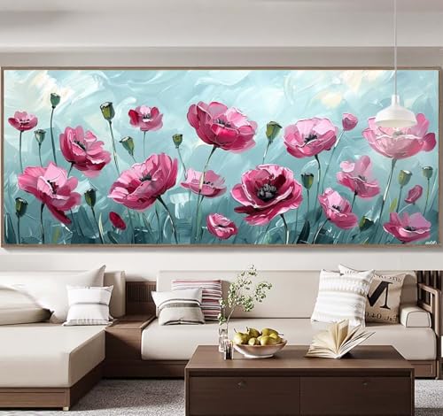 Malen Nach Zahlen Erwachsene Groß 40x120cm， Malen Nach Zahlen Mohn Blume Paint by Numbers Adult， Acrylfarben Leinwand Malen-Nach-Zahlen Anfänger， für Home Wand Dekor Geschenk， [Ohne Rahmen] E60 von Yooyixi