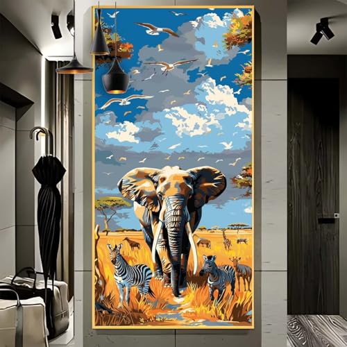 Malen Nach Zahlen Erwachsene Groß 40x80cm， Malen Nach Zahlen Afrika Elefant Paint by Numbers Adult， Acrylfarben Leinwand Malen-Nach-Zahlen Anfänger， für Home Wand Dekor Geschenk， [Ohne Rahmen] F81 von Yooyixi