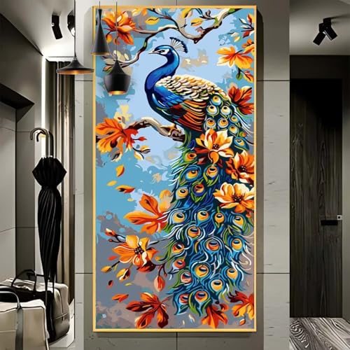 Malen Nach Zahlen Erwachsene Groß 50x100cm， Malen Nach Zahlen Tier Pfau Paint by Numbers Adult， Acrylfarben Leinwand Malen-Nach-Zahlen Anfänger， für Home Wand Dekor Geschenk， [Ohne Rahmen] F70 von Yooyixi