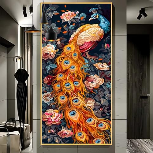 Malen Nach Zahlen Erwachsene Groß 50x100cm， Malen Nach Zahlen Tier Pfau Paint by Numbers Adult， Acrylfarben Leinwand Malen-Nach-Zahlen Anfänger， für Home Wand Dekor Geschenk， [Ohne Rahmen] F71 von Yooyixi