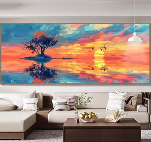 Malen Nach Zahlen Erwachsene Groß 60x150cm，Malen Nach Zahlen Sonnenuntergang Baum Paint by Numbers Adult，Acrylfarben Leinwand Malen-Nach-Zahlen Anfänger，für Home Wand Dekor Geschenk[Ohne Rahmen] E18 von Yooyixi