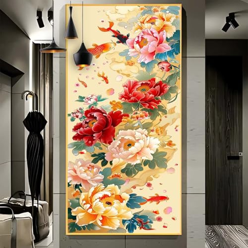 Malen Nach Zahlen Erwachsene Groß 70x180cm， Malen Nach Zahlen Blume Koi-Fische Paint by Numbers Adult， Acrylfarben Leinwand Malen-Nach-Zahlen Anfänger， für Home Wand Dekor Geschenk， [Ohne Rahmen] G99 von Yooyixi