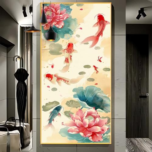 Malen Nach Zahlen Erwachsene Groß 70x180cm， Malen Nach Zahlen Blume Koi-Fische Paint by Numbers Adult， Acrylfarben Leinwand Malen-Nach-Zahlen Anfänger， für Home Wand Dekor Geschenk， [Ohne Rahmen] H3 von Yooyixi