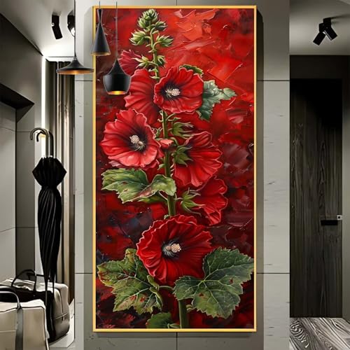 Malen Nach Zahlen Erwachsene Groß 70x180cm， Malen Nach Zahlen Blume Rot Paint by Numbers Adult， Acrylfarben Leinwand Malen-Nach-Zahlen Anfänger， für Home Wand Dekor Geschenk， [Ohne Rahmen] G93 von Yooyixi