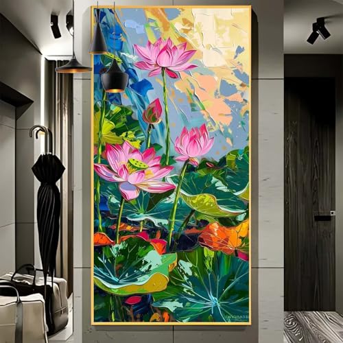 Malen Nach Zahlen Erwachsene Groß 70x180cm， Malen Nach Zahlen Lotus Blume Paint by Numbers Adult， Acrylfarben Leinwand Malen-Nach-Zahlen Anfänger， für Home Wand Dekor Geschenk， [Ohne Rahmen] H68 von Yooyixi