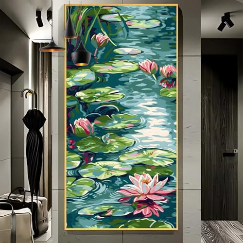 Malen Nach Zahlen Erwachsene Groß 70x180cm， Malen Nach Zahlen Lotus Blume Paint by Numbers Adult， Acrylfarben Leinwand Malen-Nach-Zahlen Anfänger， für Home Wand Dekor Geschenk， [Ohne Rahmen] H69 von Yooyixi