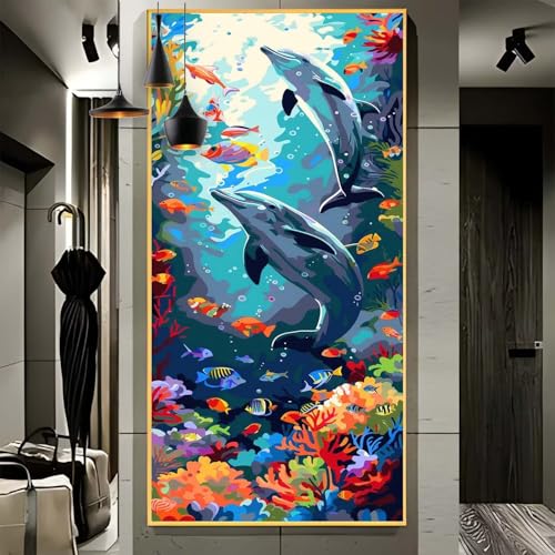 Malen Nach Zahlen Erwachsene Groß 70x180cm， Malen Nach Zahlen Ozean Delphin Paint by Numbers Adult， Acrylfarben Leinwand Malen-Nach-Zahlen Anfänger， für Home Wand Dekor Geschenk， [Ohne Rahmen] G66 von Yooyixi