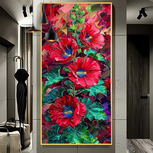 Malen Nach Zahlen Erwachsene Groß 70x180cm， Malen Nach Zahlen Rot Blume Paint by Numbers Adult， Acrylfarben Leinwand Malen-Nach-Zahlen Anfänger， für Home Wand Dekor Geschenk， [Ohne Rahmen] G71 von Yooyixi