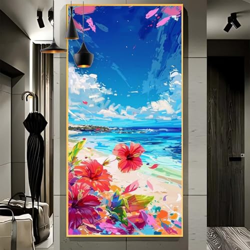 Malen Nach Zahlen Erwachsene Groß 70x180cm， Malen Nach Zahlen Strand Blume Paint by Numbers Adult， Acrylfarben Leinwand Malen-Nach-Zahlen Anfänger， für Home Wand Dekor Geschenk， [Ohne Rahmen] G55 von Yooyixi