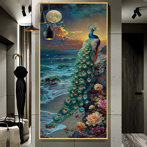 Malen Nach Zahlen Erwachsene Groß 70x180cm， Malen Nach Zahlen Strand Pfau Paint by Numbers Adult， Acrylfarben Leinwand Malen-Nach-Zahlen Anfänger， für Home Wand Dekor Geschenk， [Ohne Rahmen] G60 von Yooyixi