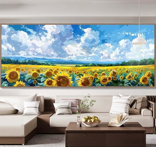 Malen Nach Zahlen Erwachsene Groß 70x180cm，Malen Nach Zahlen Sonnenblume Landschaft Paint by Numbers Adult，Acrylfarben Leinwand Malen-Nach-Zahlen Anfänger，für Home Wand Dekor Geschenk[Ohne Rahmen] E26 von Yooyixi