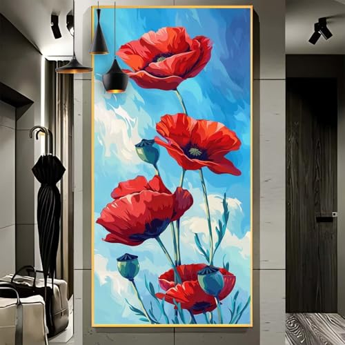 Malen Nach Zahlen Erwachsene Groß 80x200cm， Malen Nach Zahlen Blume Mohn Paint by Numbers Adult， Acrylfarben Leinwand Malen-Nach-Zahlen Anfänger， für Home Wand Dekor Geschenk， [Ohne Rahmen] H17 von Yooyixi