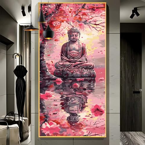 Malen Nach Zahlen Erwachsene Groß 80x200cm， Malen Nach Zahlen Buddha Rosa Paint by Numbers Adult， Acrylfarben Leinwand Malen-Nach-Zahlen Anfänger， für Home Wand Dekor Geschenk， [Ohne Rahmen] G22 von Yooyixi