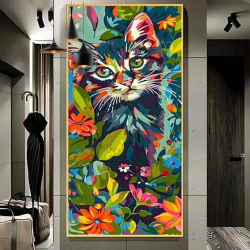 Malen Nach Zahlen Erwachsene Groß 80x200cm， Malen Nach Zahlen Farbe Katze Paint by Numbers Adult， Acrylfarben Leinwand Malen-Nach-Zahlen Anfänger， für Home Wand Dekor Geschenk， [Ohne Rahmen] F42 von Yooyixi