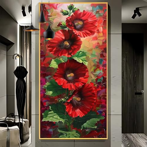 Malen Nach Zahlen Erwachsene Groß 80x200cm， Malen Nach Zahlen Rot Blume Paint by Numbers Adult， Acrylfarben Leinwand Malen-Nach-Zahlen Anfänger， für Home Wand Dekor Geschenk， [Ohne Rahmen] G72 von Yooyixi