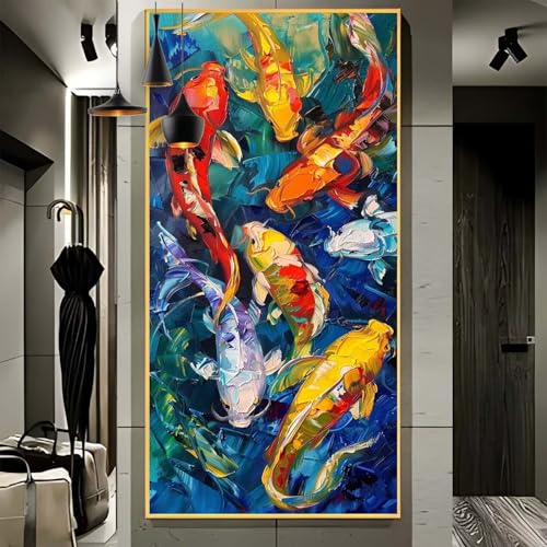 Malen Nach Zahlen Erwachsene Groß 90x240cm， Malen Nach Zahlen Farbe Koi-Fische Paint by Numbers Adult， Acrylfarben Leinwand Malen-Nach-Zahlen Anfänger， für Home Wand Dekor Geschenk， [Ohne Rahmen] F39 von Yooyixi