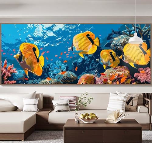 Malen Nach Zahlen Erwachsene Groß 90x240cm， Malen Nach Zahlen Fisch Ozean Paint by Numbers Adult， Acrylfarben Leinwand Malen-Nach-Zahlen Anfänger， für Home Wand Dekor Geschenk， [Ohne Rahmen] E77 von Yooyixi