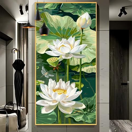 Malen Nach Zahlen Erwachsene Groß 90x240cm， Malen Nach Zahlen Lotus Blume Paint by Numbers Adult， Acrylfarben Leinwand Malen-Nach-Zahlen Anfänger， für Home Wand Dekor Geschenk， [Ohne Rahmen] H71 von Yooyixi