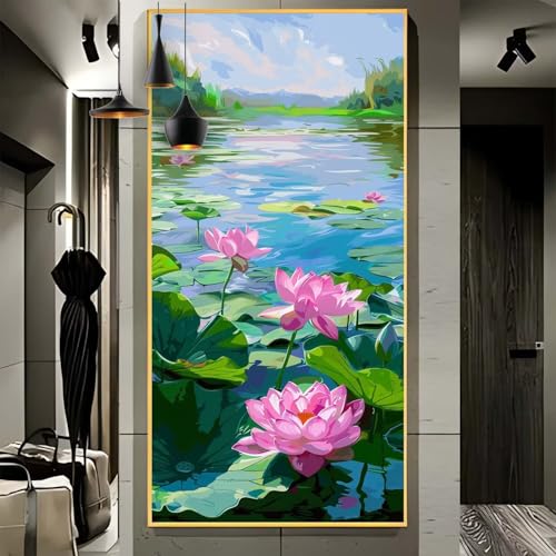 Malen Nach Zahlen Erwachsene Groß 90x240cm， Malen Nach Zahlen Lotus Landschaft Paint by Numbers Adult， Acrylfarben Leinwand Malen-Nach-Zahlen Anfänger， für Home Wand Dekor Geschenk， [Ohne Rahmen] H60 von Yooyixi