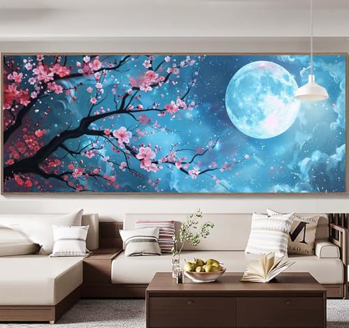 Malen Nach Zahlen Erwachsene Groß 90x240cm， Malen Nach Zahlen Mond Baum Paint by Numbers Adult， Acrylfarben Leinwand Malen-Nach-Zahlen Anfänger， für Home Wand Dekor Geschenk， [Ohne Rahmen] E89 von Yooyixi