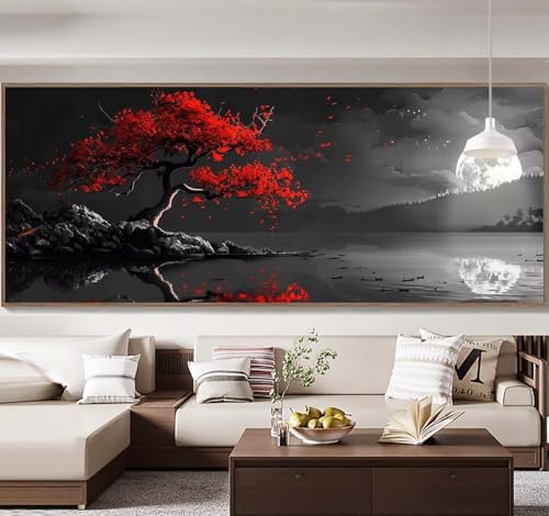 Malen Nach Zahlen Erwachsene Groß 90x240cm， Malen Nach Zahlen Mond Baum Paint by Numbers Adult， Acrylfarben Leinwand Malen-Nach-Zahlen Anfänger， für Home Wand Dekor Geschenk， [Ohne Rahmen] E91 von Yooyixi