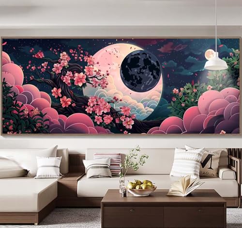 Malen Nach Zahlen Erwachsene Groß 90x240cm， Malen Nach Zahlen Mond Blume Paint by Numbers Adult， Acrylfarben Leinwand Malen-Nach-Zahlen Anfänger， für Home Wand Dekor Geschenk， [Ohne Rahmen] E81 von Yooyixi