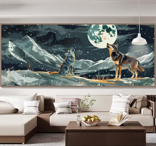 Malen Nach Zahlen Erwachsene Groß 90x240cm， Malen Nach Zahlen Mond Wolf Paint by Numbers Adult， Acrylfarben Leinwand Malen-Nach-Zahlen Anfänger， für Home Wand Dekor Geschenk， [Ohne Rahmen] E83 von Yooyixi