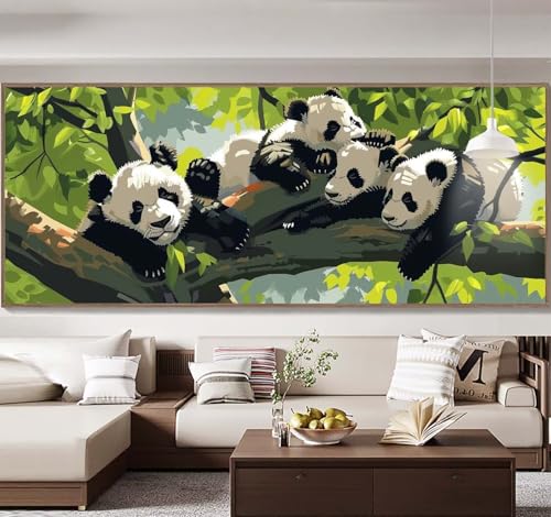 Malen Nach Zahlen Erwachsene Groß 90x240cm， Malen Nach Zahlen Panda Heim Paint by Numbers Adult， Acrylfarben Leinwand Malen-Nach-Zahlen Anfänger， für Home Wand Dekor Geschenk， [Ohne Rahmen] E42 von Yooyixi