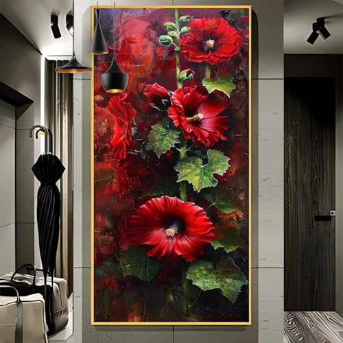 Malen Nach Zahlen Erwachsene Groß 90x240cm， Malen Nach Zahlen Rot Blume Paint by Numbers Adult， Acrylfarben Leinwand Malen-Nach-Zahlen Anfänger， für Home Wand Dekor Geschenk， [Ohne Rahmen] G70 von Yooyixi