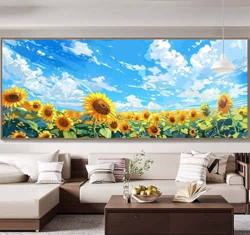 Malen Nach Zahlen Erwachsene Groß 90x240cm， Malen Nach Zahlen Sonnenblume Blume Paint by Numbers Adult， Acrylfarben Leinwand Malen-Nach-Zahlen Anfänger， für Home Wand Dekor Geschenk， [Ohne Rahmen] E27 von Yooyixi