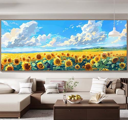 Malen Nach Zahlen Erwachsene Groß 90x240cm， Malen Nach Zahlen Sonnenblume Wolke Paint by Numbers Adult， Acrylfarben Leinwand Malen-Nach-Zahlen Anfänger， für Home Wand Dekor Geschenk， [Ohne Rahmen] E30 von Yooyixi