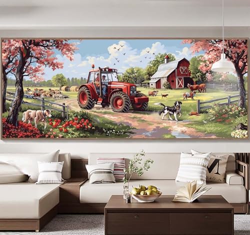 Malen Nach Zahlen Erwachsene Groß 90x240cm， Malen Nach Zahlen Traktor Bauernhof Paint by Numbers Adult， Acrylfarben Leinwand Malen-Nach-Zahlen Anfänger， für Home Wand Dekor Geschenk， [Ohne Rahmen] D92 von Yooyixi