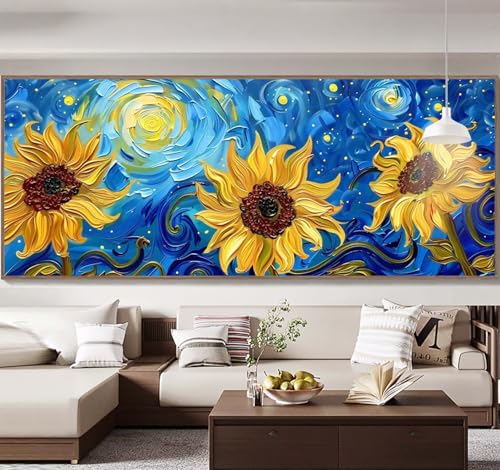 Malen Nach Zahlen Erwachsene Groß 90x240cm，Malen Nach Zahlen Sonnenblume sternenklare Nacht Paint by Numbers Adult，Acrylfarben Leinwand Malen-Nach-Zahlen Anfänger，Home Wand Dekor Gift[Ohne Rahmen] E28 von Yooyixi