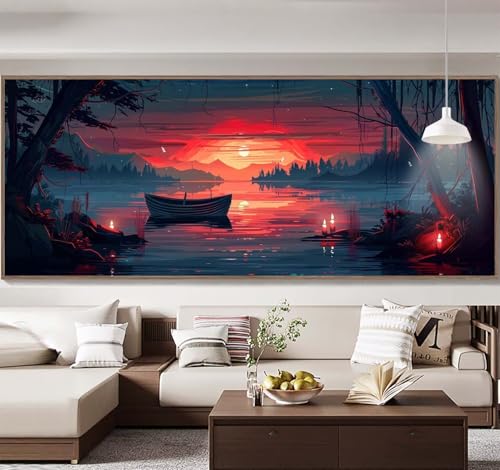 Malen Nach Zahlen Erwachsene Groß 90x240cm，Malen Nach Zahlen Sonnenuntergang Boot Paint by Numbers Adult，Acrylfarben Leinwand Malen-Nach-Zahlen Anfänger，für Home Wand Dekor Geschenk[Ohne Rahmen] D96 von Yooyixi