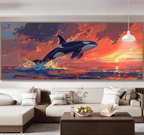 Malen Nach Zahlen Erwachsene Groß 90x240cm，Malen Nach Zahlen Sonnenuntergang Delphin Paint by Numbers Adult，Acrylfarben Leinwand Malen-Nach-Zahlen Anfänger，für Home Wand Dekor Geschenk[Ohne Rahmen] E7 von Yooyixi