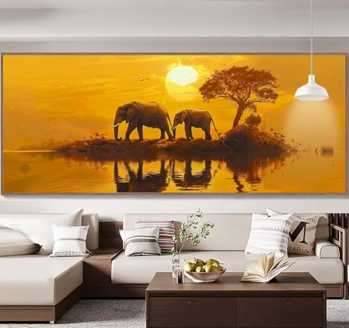 Malen Nach Zahlen Erwachsene Groß 90x240cm，Malen Nach Zahlen Sonnenuntergang Elefant Paint by Numbers Adult，Acrylfarben Leinwand Malen-Nach-Zahlen Anfänger，für Home Wand Dekor Gifts[Ohne Rahmen] D97 von Yooyixi