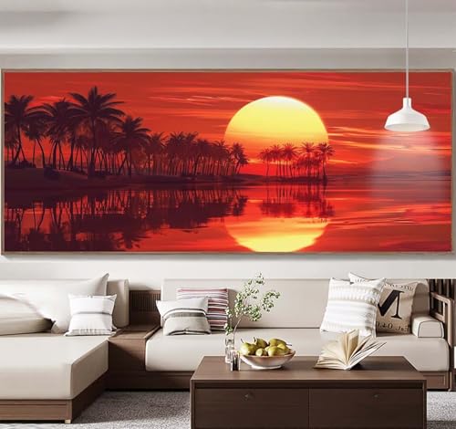 Malen Nach Zahlen Erwachsene Groß 90x240cm，Malen Nach Zahlen Sonnenuntergang Fluss Paint by Numbers Adult，Acrylfarben Leinwand Malen-Nach-Zahlen Anfänger，für Home Wand Dekor Geschenk[Ohne Rahmen] E9 von Yooyixi