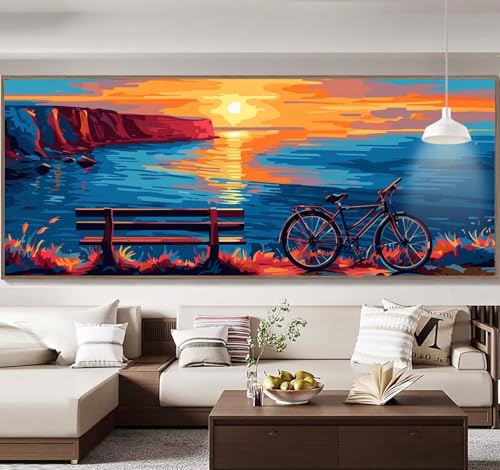 Malen Nach Zahlen Erwachsene Groß 90x240cm，Malen Nach Zahlen Sonnenuntergang Flussufer Paint by Numbers Adult，Acrylfarben Leinwand Malen-Nach-Zahlen Anfänger，für Home Wand Dekor Gifts[Ohne Rahmen] E10 von Yooyixi