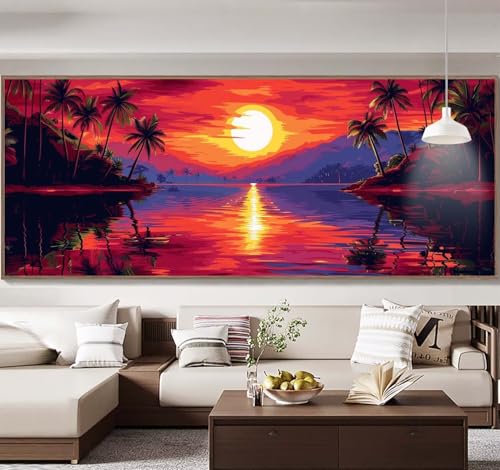 Malen Nach Zahlen Erwachsene Groß 90x240cm，Malen Nach Zahlen Sonnenuntergang Meer Paint by Numbers Adult，Acrylfarben Leinwand Malen-Nach-Zahlen Anfänger，für Home Wand Dekor Geschenk[Ohne Rahmen] E4 von Yooyixi