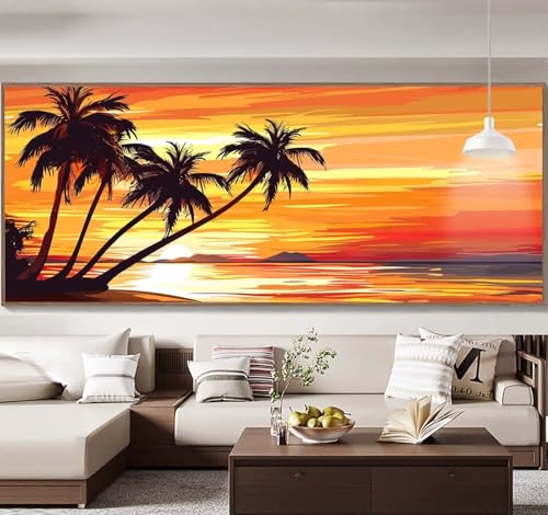 Malen Nach Zahlen Erwachsene Groß 90x240cm，Malen Nach Zahlen Sonnenuntergang Meer Paint by Numbers Adult，Acrylfarben Leinwand Malen-Nach-Zahlen Anfänger，für Home Wand Dekor Geschenk[Ohne Rahmen] E5 von Yooyixi