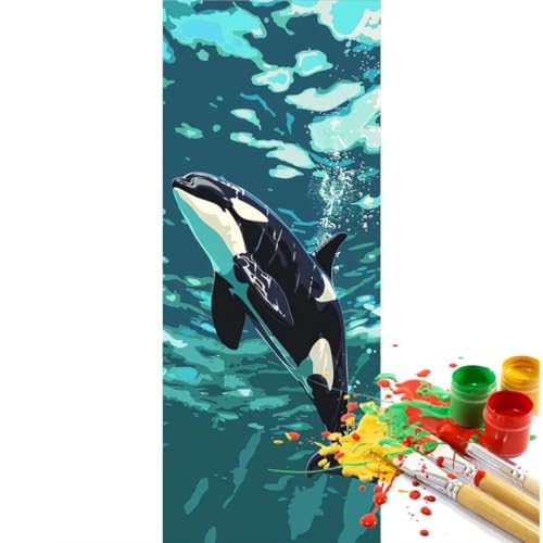 Malen Nach Zahlen Fisch Orca Malen Nach Zahlen Erwachsene, DIY Set Ölgemälde Malen Nach Zahlen XXL, Acrylfarben Painting by Numbers Bastelset, für Geschenk Wanddekoration, 30x60cm (Ohne Rahmen)-YH419 von Yooyixi