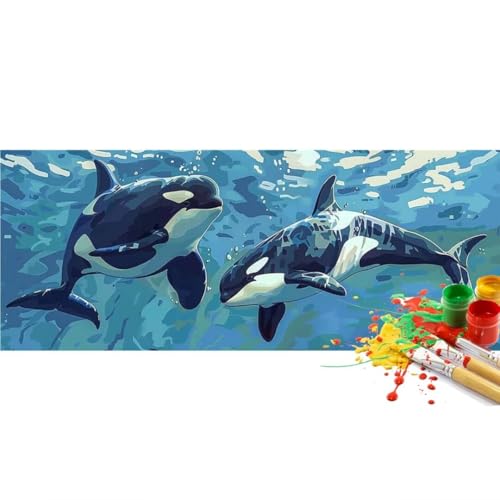 Malen Nach Zahlen Fisch Orca Malen Nach Zahlen Erwachsene, DIY Set Ölgemälde Malen Nach Zahlen XXL, Acrylfarben Painting by Numbers Bastelset, für Geschenk Wanddekoration, 40x100cm (Ohne Rahmen)-YH735 von Yooyixi