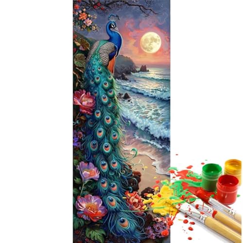 Malen Nach Zahlen Pfau Strand Malen Nach Zahlen Erwachsene, DIY Set Ölgemälde Malen Nach Zahlen XXL, Acrylfarben Painting by Numbers Bastelset, für Geschenk Wanddekoration, 45x90cm (Ohne Rahmen)-YH589 von Yooyixi