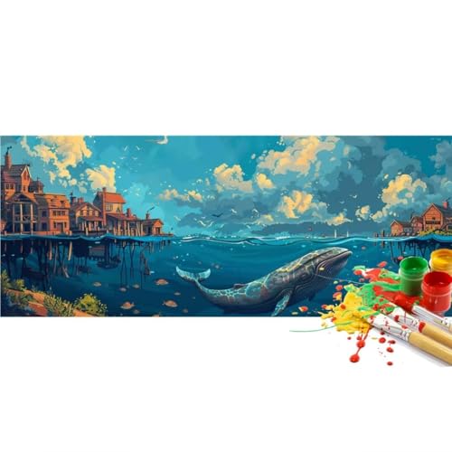 Malen Nach Zahlen Walfisch Meer Malen Nach Zahlen Erwachsene, DIY Set Ölgemälde Malen Nach Zahlen XXL, Acrylfarben Painting by Numbers Bastelset, Geschenk Wanddekoration, 20x50cm (Ohne Rahmen)-YH756 von Yooyixi