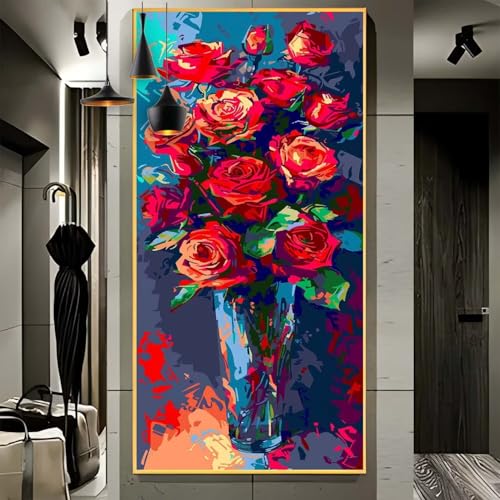 Yooyixi Malen Nach Zahlen Erwachsene Groß 70x180cm， Malen Nach Zahlen Rot Rose Paint by Numbers Adult， Acrylfarben Leinwand Malen-Nach-Zahlen Anfänger， für Home Wand Dekor Geschenk， [Ohne Rahmen] G74 von Yooyixi