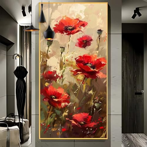 Yooyixi Malen Nach Zahlen Erwachsene Groß 80x200cm， Malen Nach Zahlen Rot Mohn Paint by Numbers Adult， Acrylfarben Leinwand Malen-Nach-Zahlen Anfänger， für Home Wand Dekor Geschenk， [Ohne Rahmen] G82 von Yooyixi