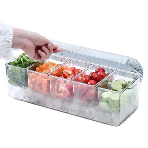 Yopption Ice Chilled Condiment Server Caddy Kaltes Serviertablett mit 5 herausnehmbaren Fächern 5 Gabeln 3 Zangen von Yopption