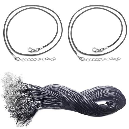 Yosawo 100 Stück Schwarze Gewachste Halskettenschnur mit Hummer Schließe und Verlängerungskette Seil für DIY Schmuckherstellung Halskette Armband Machen Zubehör (1,5 mm) von Yosawo