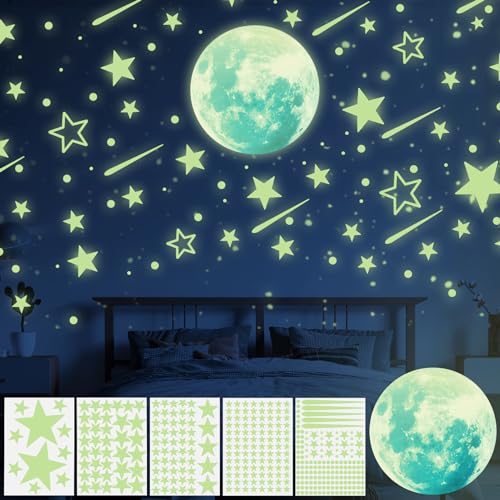 Yosemy Wandsticker Leuchtaufkleber Sticker Leuchtsticker Wandtattoo Mond und Sterne Fluoreszierend Wandaufkleber, Leuchtstoff Aufkleber Für Kinderzimmer (Leuchtsterne Mond& 504 pcs) von Yosemy