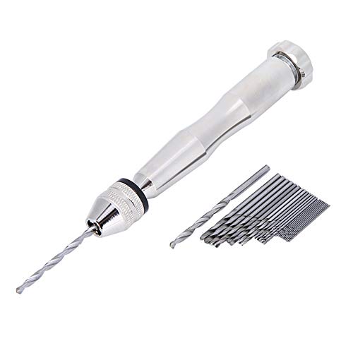 Silber Farbe 0,3 mm - 3,6 mm Twists Drill Set Griffbereich Chuck Hand Twists Drill mit 25HHS-Bohrern Holzbohrungen zur Herstellung von Kunstwerken, Kunsthandwerk, hängendem Schmuck oder Souvenirs von Yosoo Health Gear